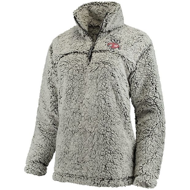 Women's Gray Wisconsin Badgers Sherpa Super Soft Quarter-Zip Pullover Jacket