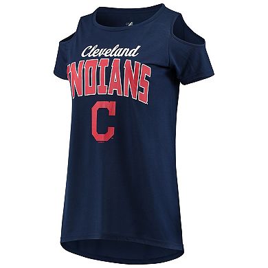 Women's G-III 4Her by Carl Banks Navy Cleveland Indians Clear the Bases Cold Shoulder T-Shirt
