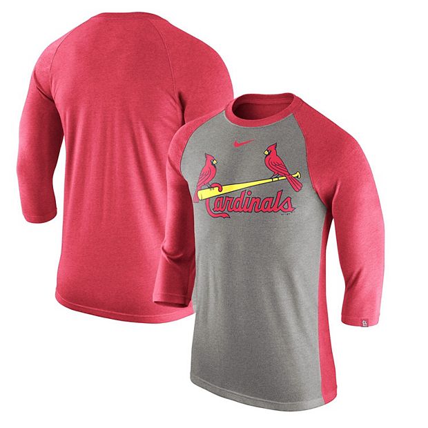 Men's Nike Gray/Red St. Louis Cardinals Wordmark Tri-Blend Raglan  3/4-Sleeve T-Shirt