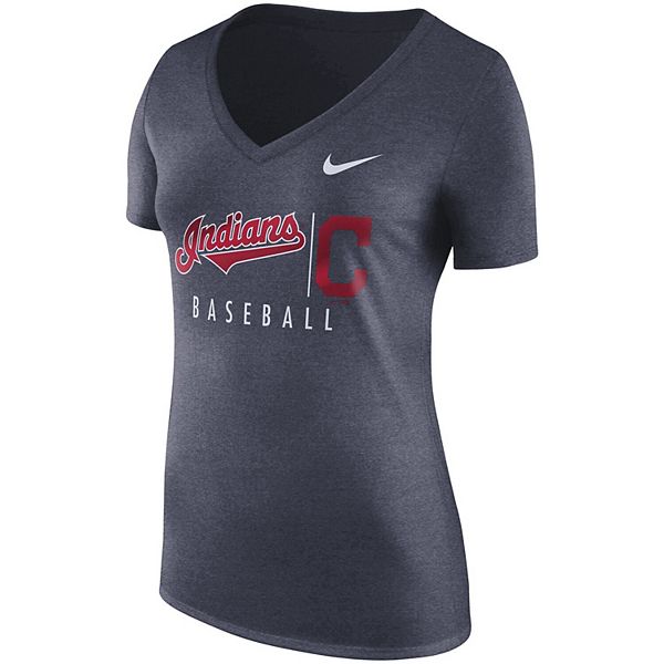 Women's Nike Navy Cleveland Indians Practice Tri-Blend V-Neck T-Shirt