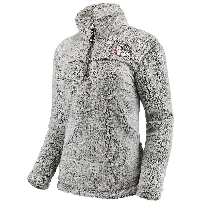 Womens Gray Gonzaga Bulldogs Sherpa Super Soft Quarter Zip Pullover Jacket