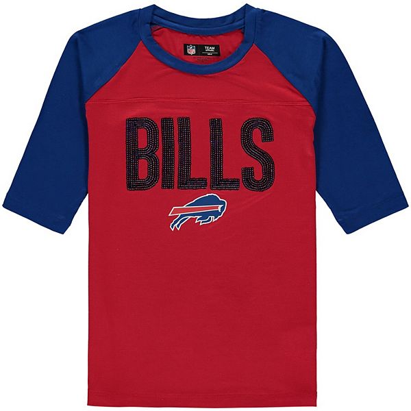 Girls Youth 5th & Ocean by New Era Red Buffalo Bills Sequin 3/4 Sleeve  Raglan T-Shirt