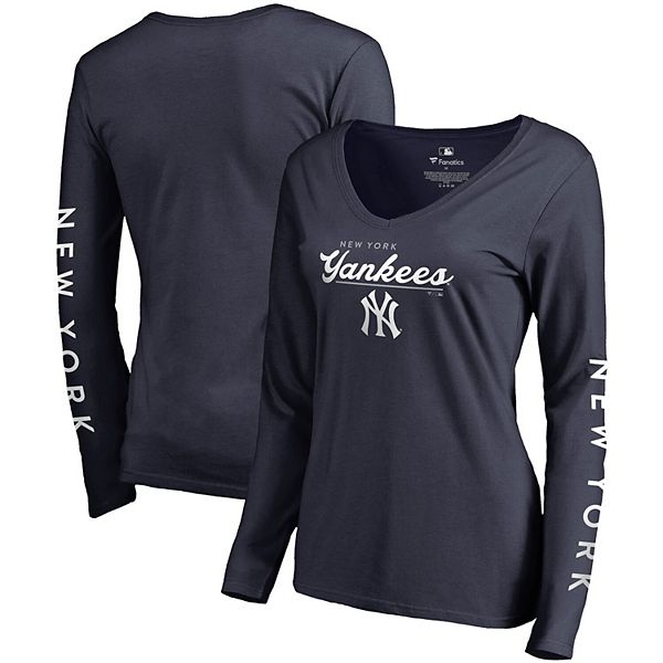 Women's Fanatics Branded Navy New York Yankees Official Logo V-Neck Long Sleeve T-Shirt