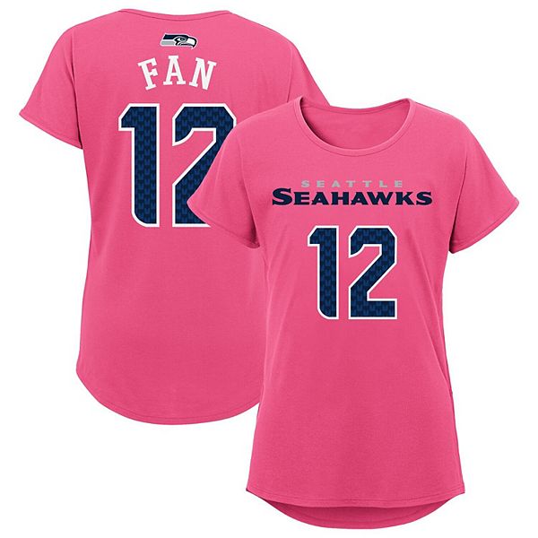 Girls Youth Fan 12 Pink Seattle Seahawks Dolman Mainliner Name & Number T- Shirt