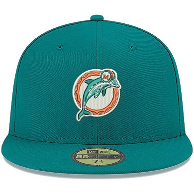 Men's New Era Aqua Miami Dolphins Omaha Throwback 59FIFTY Fitted Hat