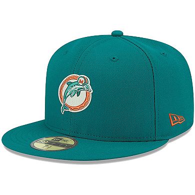 Men's New Era Aqua Miami Dolphins Omaha Throwback 59FIFTY Fitted Hat
