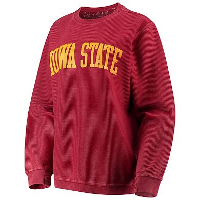 Women's Pressbox Cardinal Iowa State Cyclones Comfy Cord Vintage Wash Basic Arch Pullover Sweatshirt