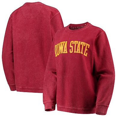 Women's Pressbox Cardinal Iowa State Cyclones Comfy Cord Vintage Wash Basic Arch Pullover Sweatshirt