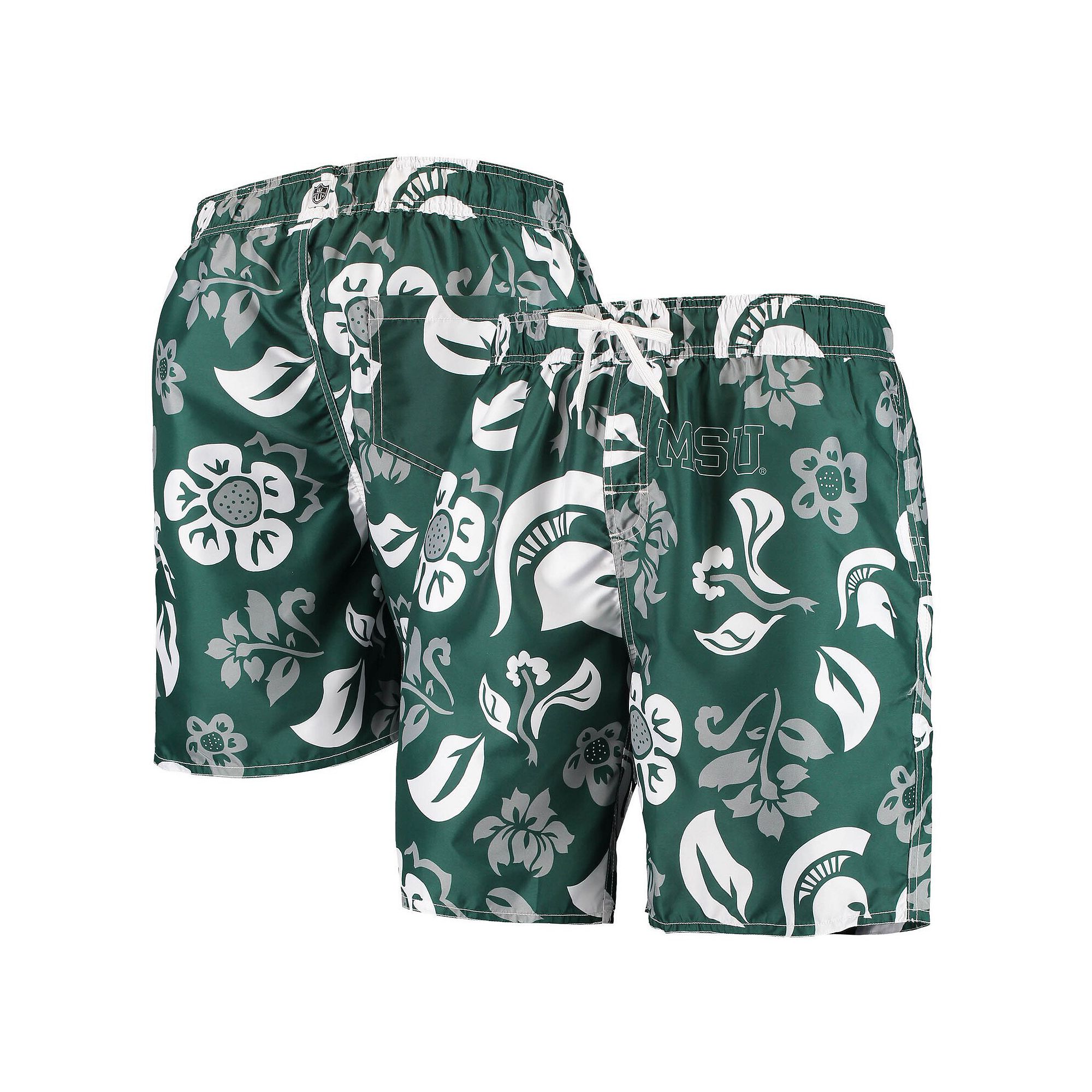 Mens Wes & Willy Green Michigan State Spartans Floral Volley Swim Trunks, 