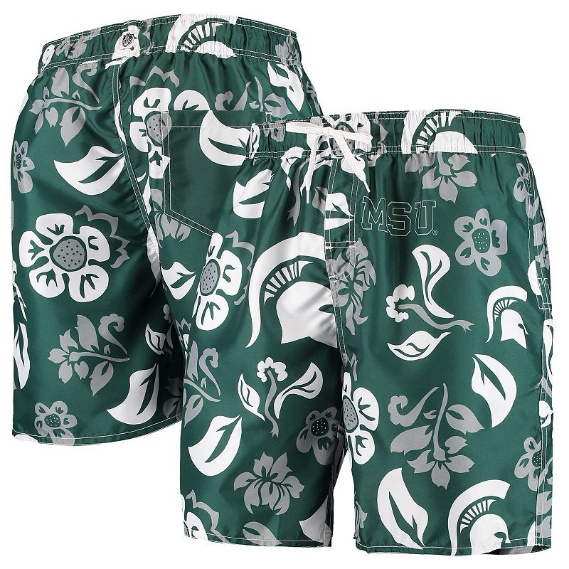 Mens Wes & Willy Green Michigan State Spartans Floral Volley Swim Trunks, 