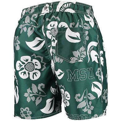 Men's Wes & Willy Green Michigan State Spartans Floral Volley Swim Trunks