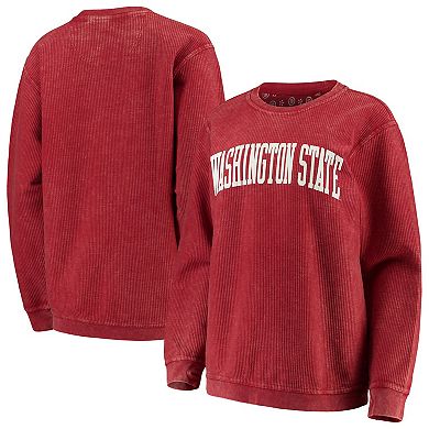 Women's Pressbox Crimson Washington State Cougars Comfy Cord Vintage Wash Basic Arch Pullover Sweatshirt