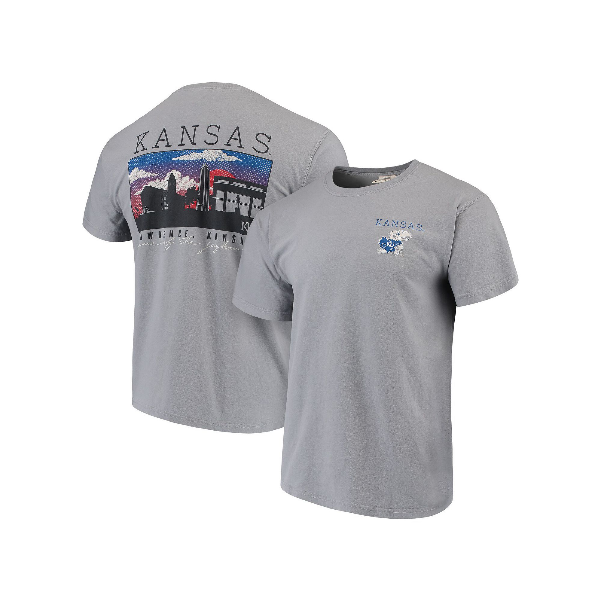 Mens Gray Kansas Jayhawks Comfort Colors Campus Scenery T-Shirt, Size: 3XL