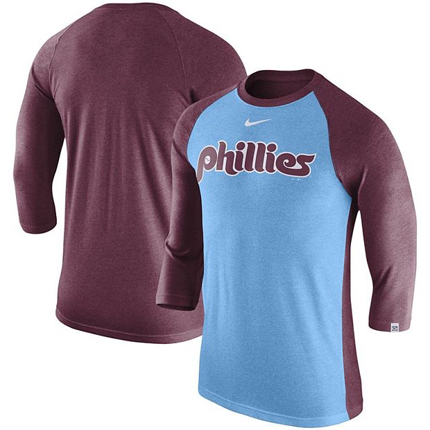 Men's Nike Light Blue Philadelphia Phillies Tri-Blend 3/4-Sleeve Raglan  T-Shirt