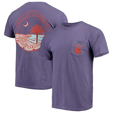 Men's Purple Clemson Tigers Circle Scene Comfort Colors Pocket T-Shirt