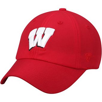 Men's Top of the World Red Wisconsin Badgers Primary Logo Staple Adjustable Hat