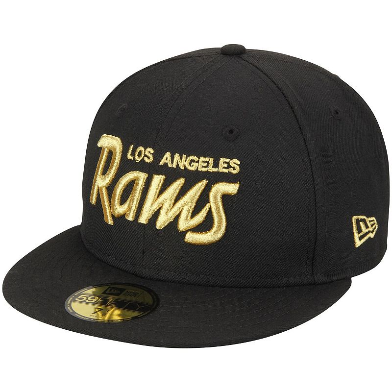 UPC 190529014081 product image for Men's New Era Black Los Angeles Rams Gold Logo Script 59FIFTY Fitted Hat, Size:  | upcitemdb.com