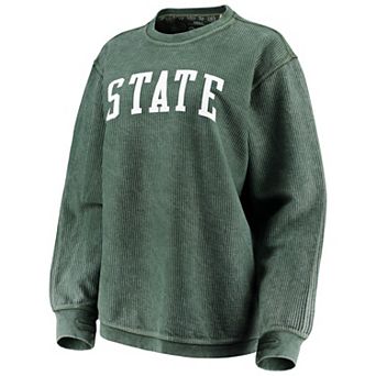 Women's Pressbox Green Michigan State Spartans Comfy Cord Vintage Wash Basic Arch Pullover Sweatshirt