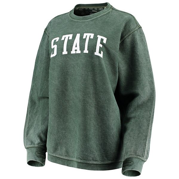 Women S Pressbox Green Michigan State Spartans Comfy Cord Vintage Wash Basic Arch Pullover Sweatshirt
