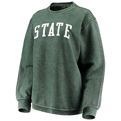 Women's Pressbox Green Michigan State Spartans Comfy Cord Vintage Wash Basic Arch Pullover Sweatshirt