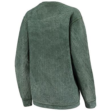 Women's Pressbox Green Michigan State Spartans Comfy Cord Vintage Wash Basic Arch Pullover Sweatshirt