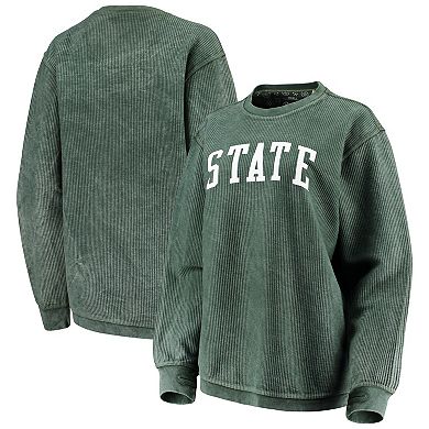 Women's Pressbox Green Michigan State Spartans Comfy Cord Vintage Wash Basic Arch Pullover Sweatshirt
