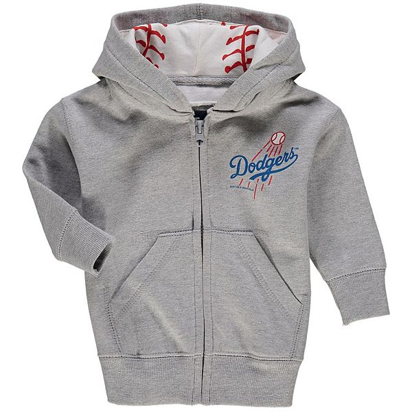 Soft As A Grape Boys and Girls Toddler Heathered Gray Los Angeles Dodgers  Baseball Print Full-Zip Hoodie