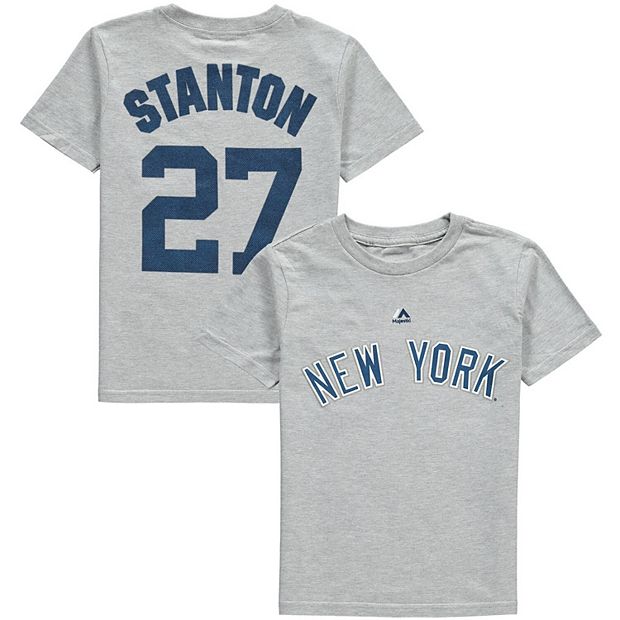 Youth Majestic Giancarlo Stanton Gray New York Yankees Name & Number T-Shirt