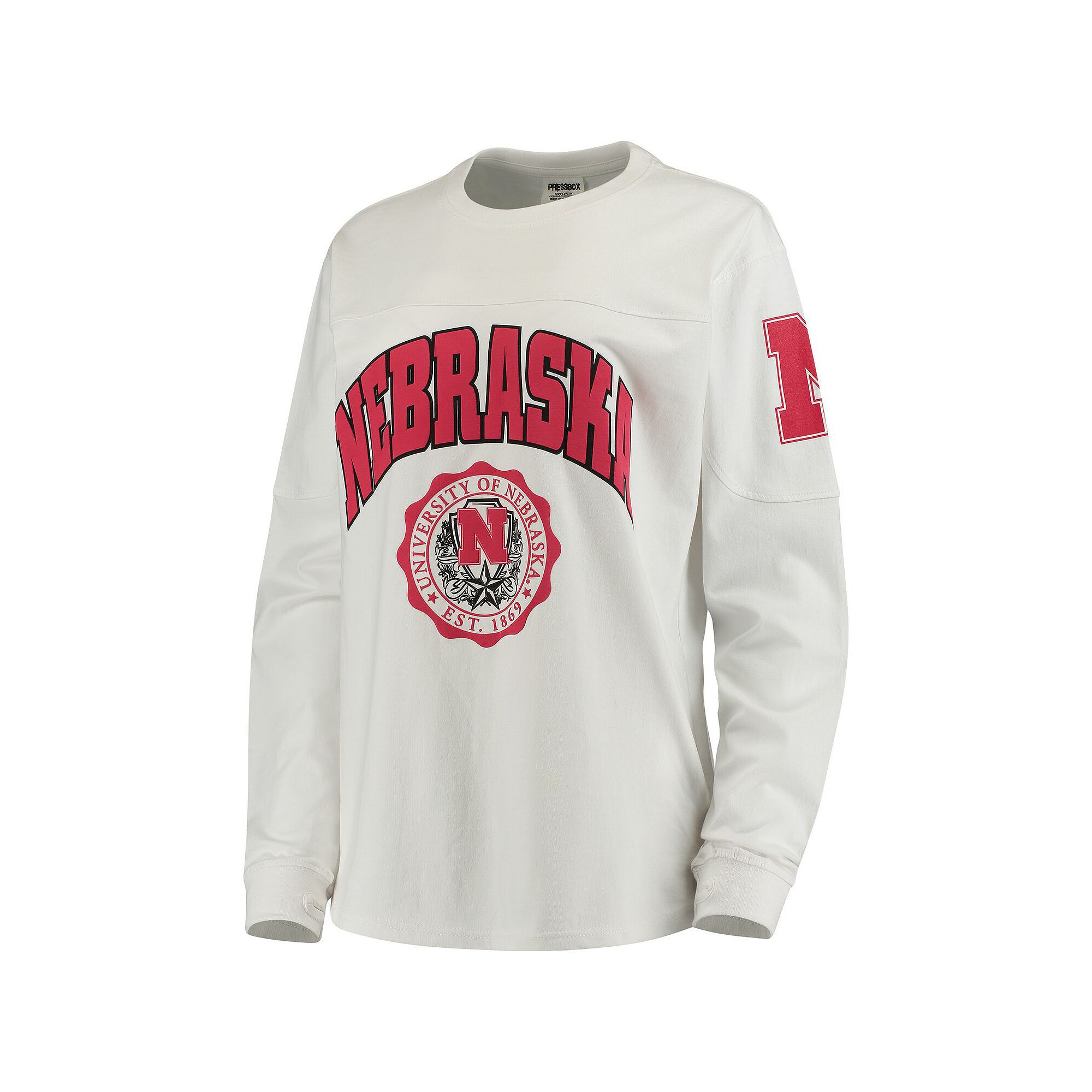 Womens White Nebraska Huskers Edith Long Sleeve T-Shirt, Size: Small