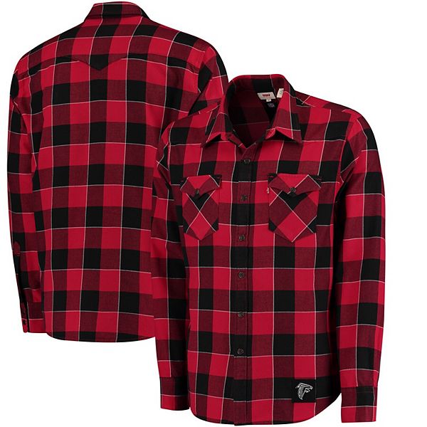 Men's Levi's Red Atlanta Falcons Barstow Buffalo Plaid Western Long Sleeve  T-Shirt