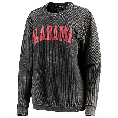 Women's Pressbox Black Alabama Crimson Tide Comfy Cord Vintage Wash Basic Arch Pullover Sweatshirt