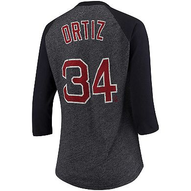 Women's Majestic Threads David Ortiz Navy Boston Red Sox 3/4-Sleeve Raglan Name & Number T-Shirt