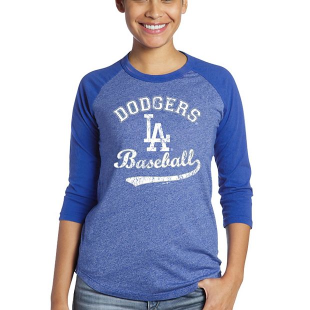Women's Majestic Threads Royal Los Angeles Dodgers Team Baseball  Three-Quarter Raglan Sleeve Tri-Blend T