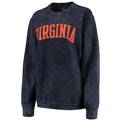 Women's Pressbox Navy Virginia Cavaliers Comfy Cord Vintage Wash Basic Arch Pullover Sweatshirt