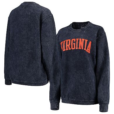 Women's Pressbox Navy Virginia Cavaliers Comfy Cord Vintage Wash Basic Arch Pullover Sweatshirt