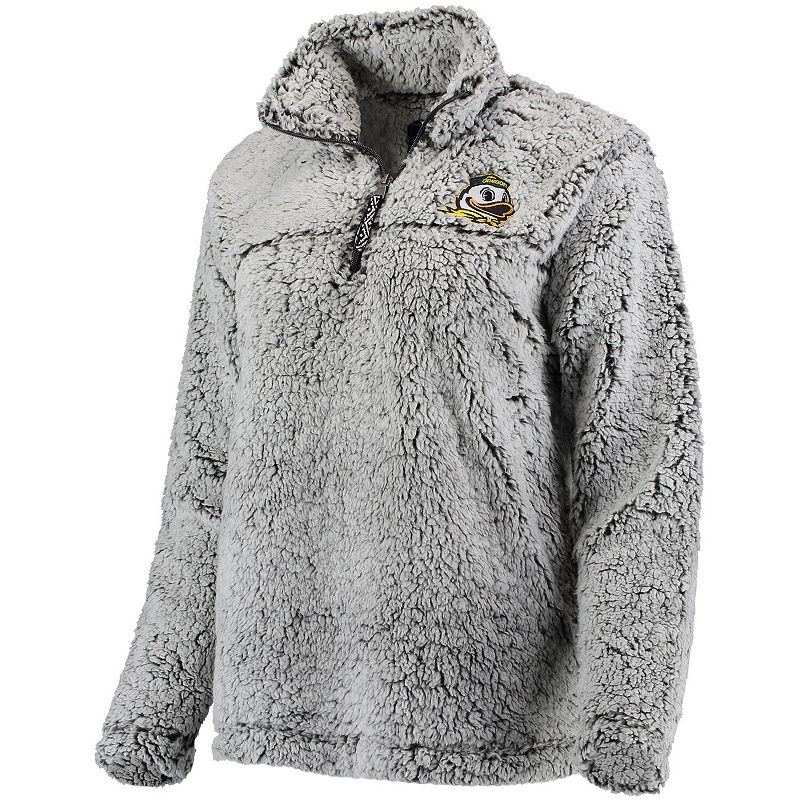 Womens Gray Oregon Ducks Sherpa Super Soft Quarter-Zip Pullover Jacket, Si
