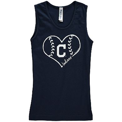 Girls Youth Soft as a Grape Navy Cleveland Indians Cotton Tank Top