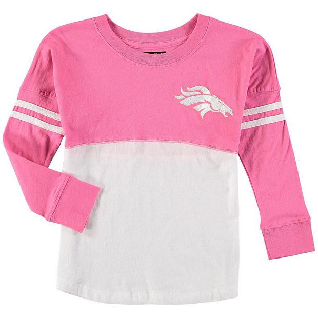 Girls Youth 5th & Ocean by New Era White/Pink Denver Broncos Varsity Crew  Long Sleeve