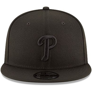 Philadelphia Phillies New Era Black on Black 9FIFTY Team Snapback Adjustable Hat - Black