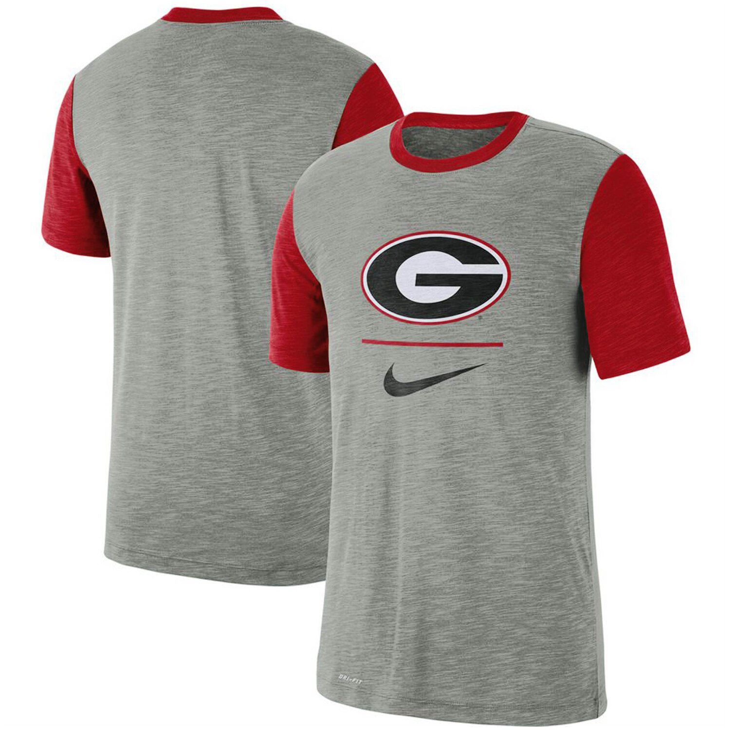 gray and red nike shirt