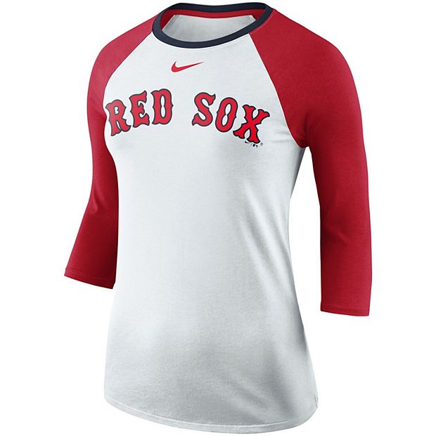 Women's Nike White/Red Boston Red Sox Tri-Blend Raglan 3/4-Sleeve
