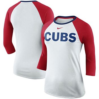 Women's White, Red Chicago Cubs Tri-Blend Raglan 3/4 Sleeve T