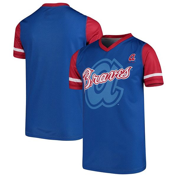 Youth Royal Atlanta Braves Cooperstown Collection Play Hard V-Neck Jersey T- Shirt