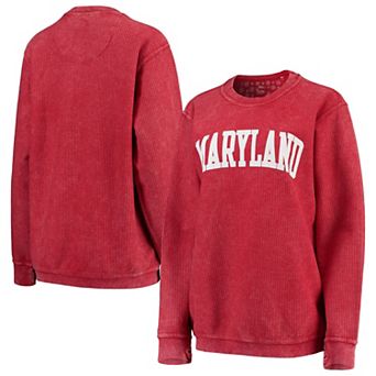 Women's Pressbox Red Maryland Terrapins Comfy Cord Vintage Wash Basic Arch Pullover Sweatshirt