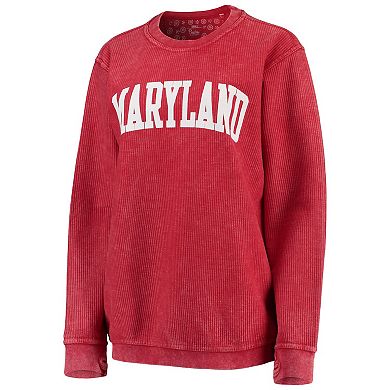Women's Pressbox Red Maryland Terrapins Comfy Cord Vintage Wash Basic Arch Pullover Sweatshirt