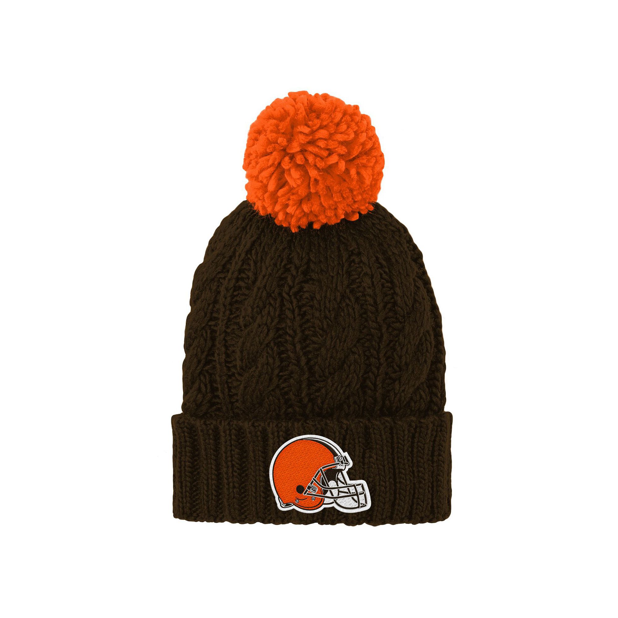 Girls Youth Brown Cleveland Browns Team Cable Cuffed Knit Hat with Pom
