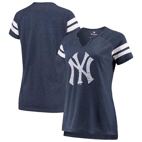 Women's Fanatics Branded Navy/White New York Yankees Wordmark Notch Neck  Tri-Blend T-Shirt