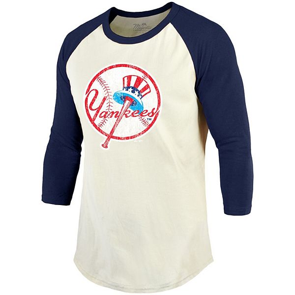 Men's Majestic Threads Cream/Navy New York Yankees Cooperstown Collection  Raglan 3/4-Sleeve T-Shirt