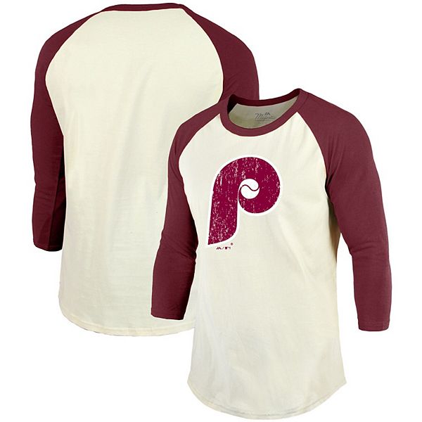 Men's Majestic Threads Cream/Maroon Philadelphia Phillies Cooperstown  Collection Raglan 3/4-Sleeve T-Shirt