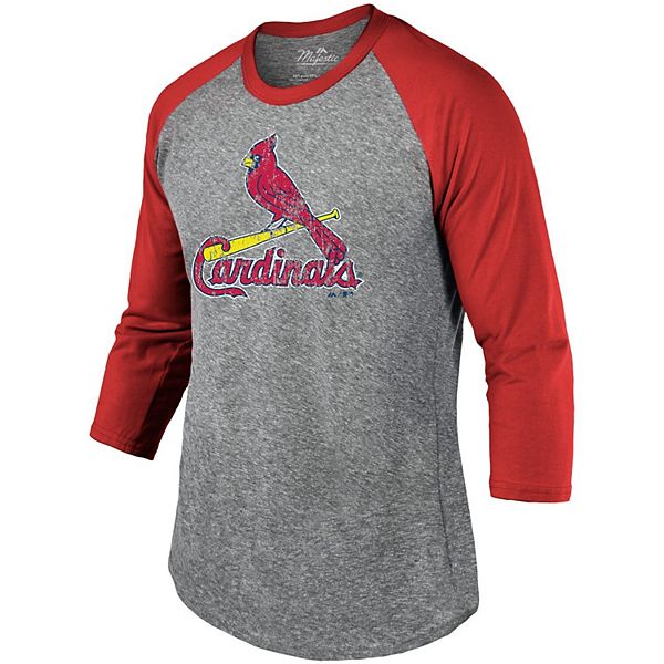 Men's Majestic Threads Heathered Gray/Red St. Louis Cardinals Current Logo  Tri-Blend 3/4-Sleeve